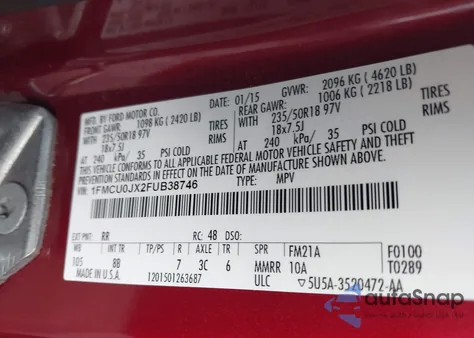 2015 Ford Escape Titanium from USA, damaged, VIN 1FMCU0JX2FUB38746